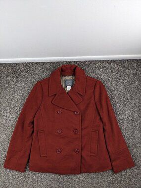 J Crew Pea Coat Wool Nello Gori Double Breasted Rust Henna Red Sz P2 Petite 2